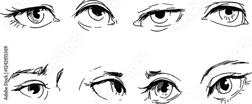 Collection of Eye Illustrations in Line Art Style