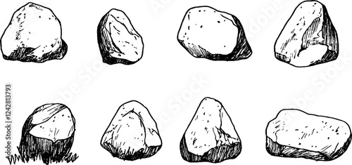 Hand-Drawn Collection of Rocks in Various Shapes