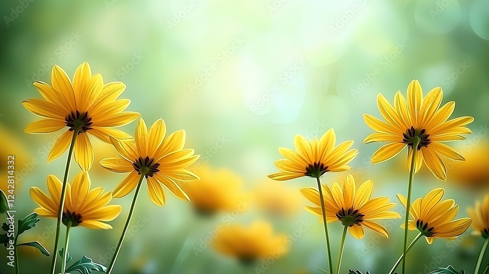 Obraz premium Stunning Yellow Flowers in Full Bloom: A Vibrant Nature Scene