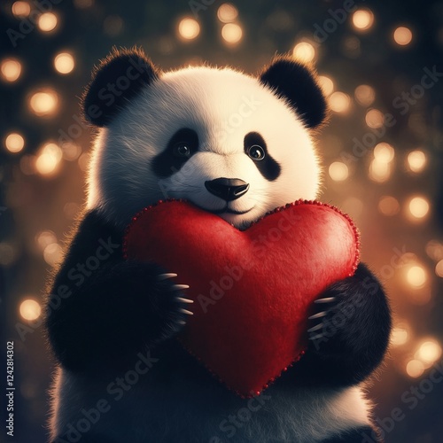 Animal lovely red  heart with panda