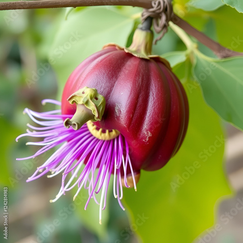 A ripe rambusa fruit or passionflower the edible wild plant with sour and sweet flavor photo