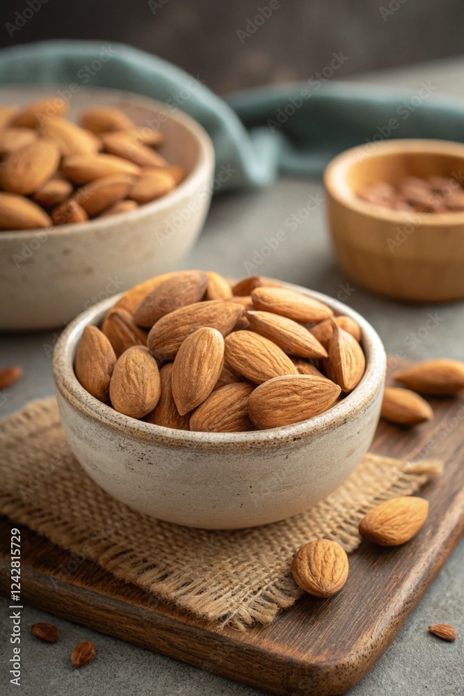 Bowls full of Almonds with beautiful aesthetic kitchen background Bowls full of Almonds with beautiful aesthetic kitchen background