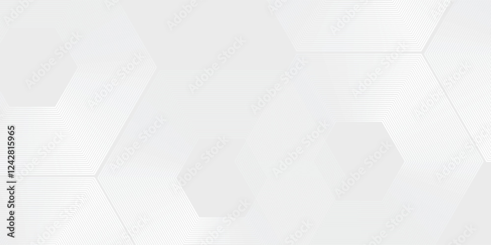 Hexagon white gray light technology texture background. Abstract big data digital concept design modern simple
