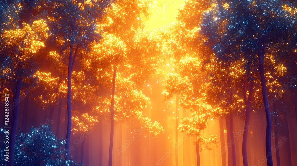Fototapeta premium a dense deciduous forest with golden textures