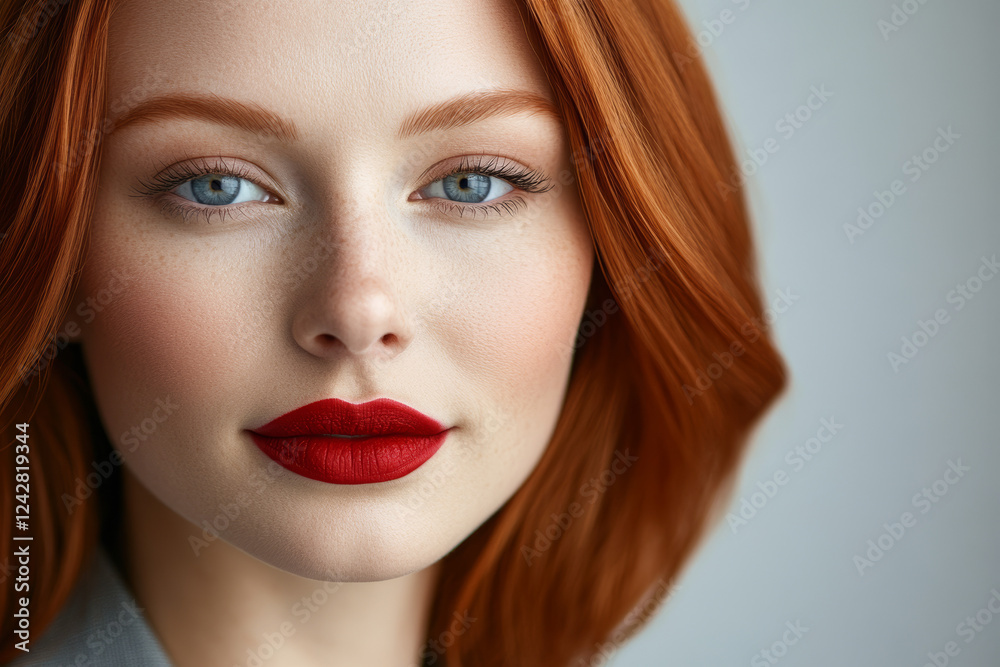 Stylish Close-Up Portrait of a Caucasian Woman with Red Lipstick and Blonde Hair in Formal Black Suit on a Minimal White Background, Highlighting Elegance, Beauty, and Professionalism Stylish Close-Up Portrait of a Caucasian Woman with Red Lipstick and Blonde Hair in Formal Black Suit on a Minimal White Background, Highlighting Elegance, Beauty, and Professionalism