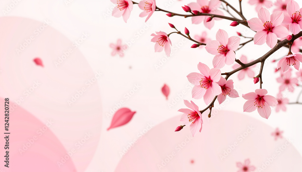 Cherry blossoms and petals with abstract pink circles Cherry blossoms and petals with abstract pink circles