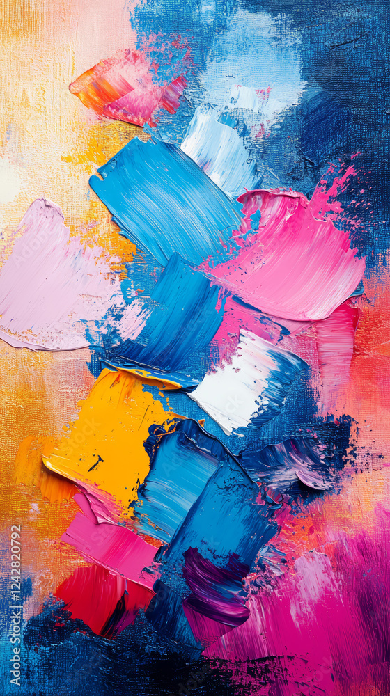Naklejka premium Abstract colorful brushstrokes as background. Top view, oil color painting.
