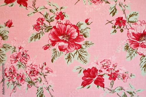 Pink Fabric Displays Red Floral Pattern Design photo