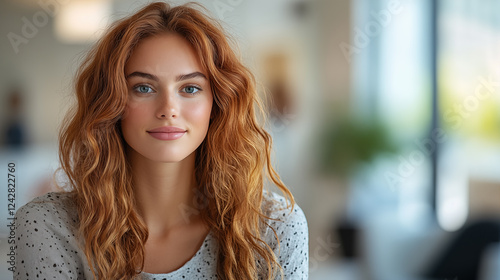 Portrait of beautiful young woman with red hair in casual clothes. Free Download Portrait of beautiful young woman with red hair in casual clothes. - GFXLoad