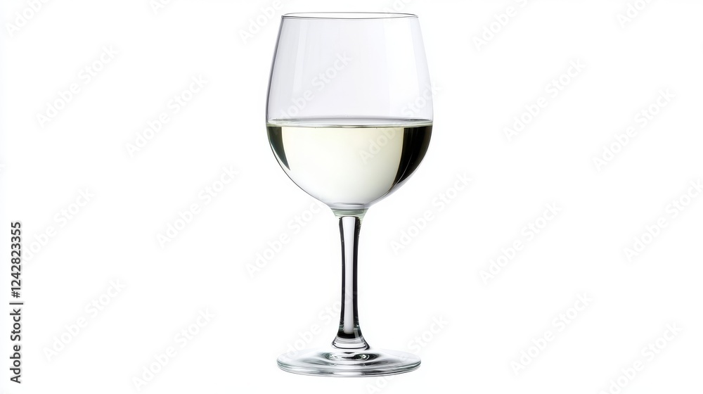 White wine glass, partially filled, studio shot, white background, for beverage menus White wine glass, partially filled, studio shot, white background, for beverage menus