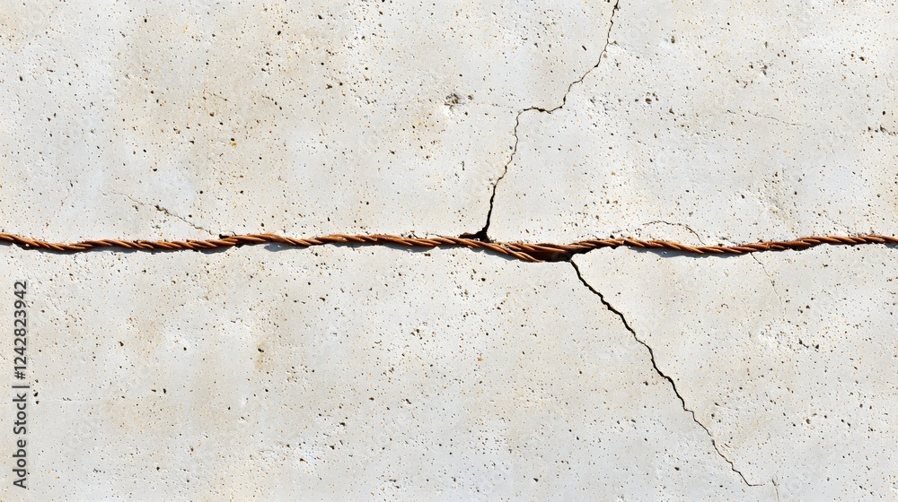 Obraz premium Cracked Concrete Wall Texture with Rusty Wire Detail