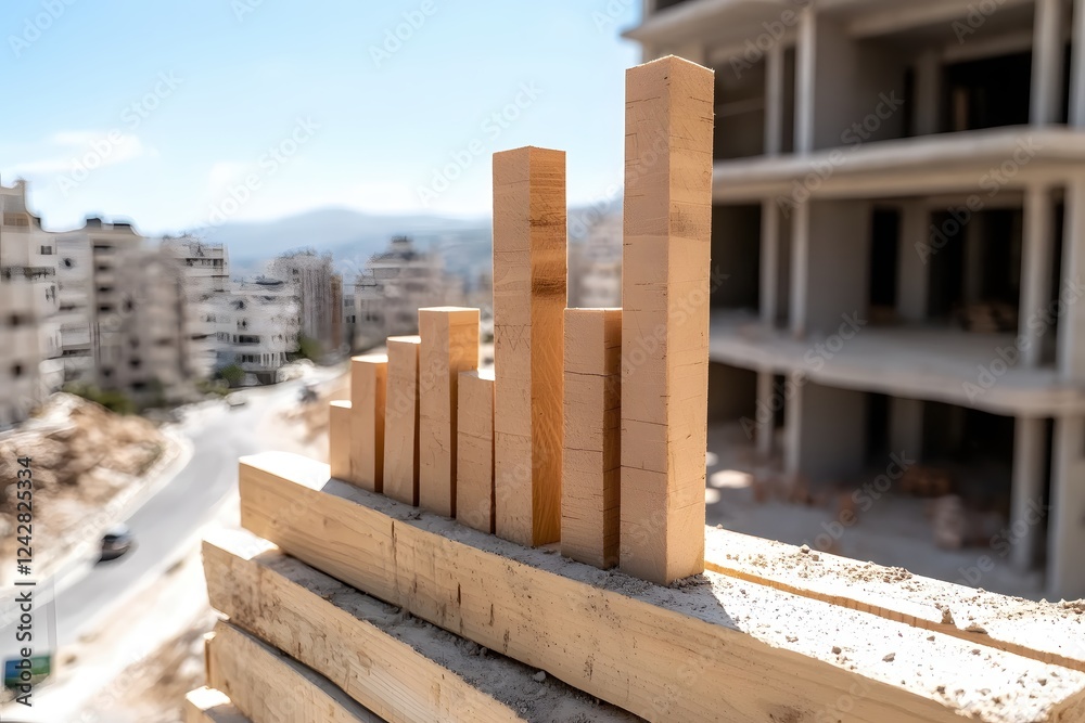 Wooden Blocks Growth Chart Urban Construction Site Development Wooden Blocks Growth Chart Urban Construction Site Development