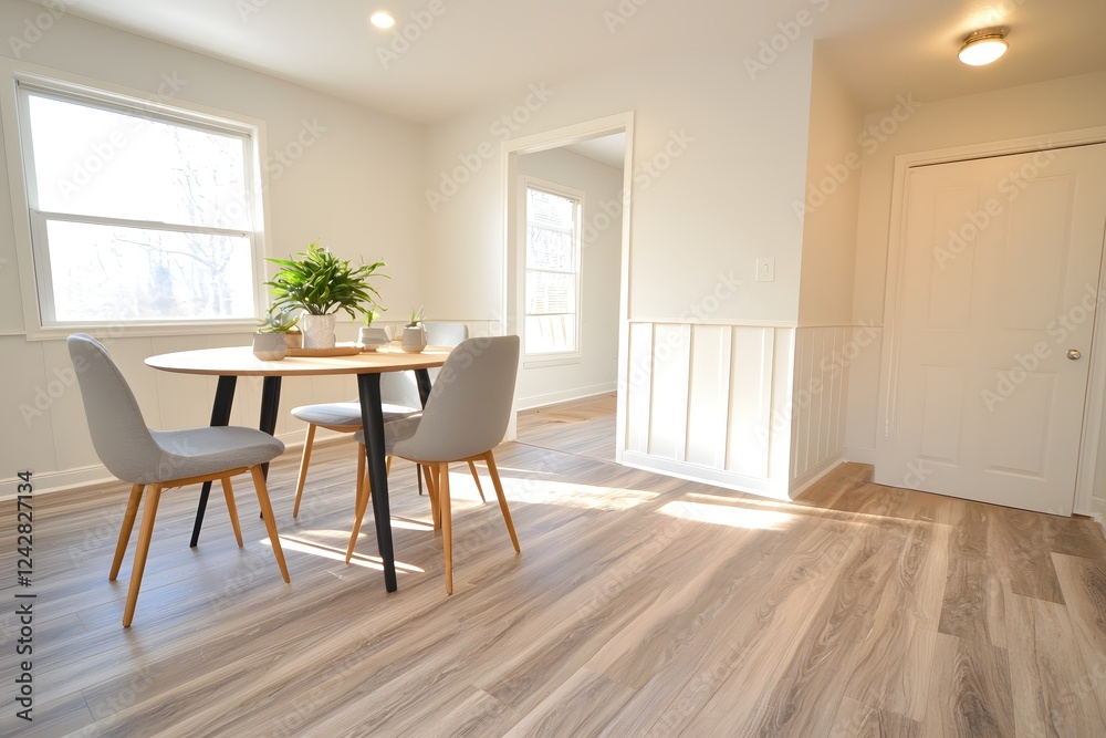 Bright Minimalist Dining Room Modern Design Light Wood Floor Bright Minimalist Dining Room Modern Design Light Wood Floor