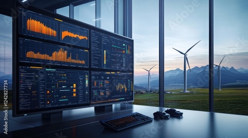 Obraz na płótnie Scada system technology with data base on computer monitor screen at renewable power plant factory for controller engineer teamwork. w salonie