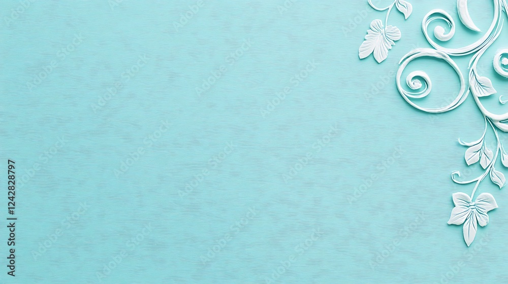 White floral corner design, blue background, invitation White floral corner design, blue background, invitation