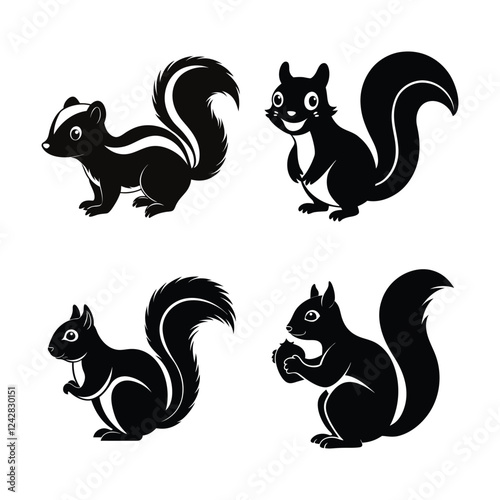 sets of vector Silhouette Illustration Squirrel animals
