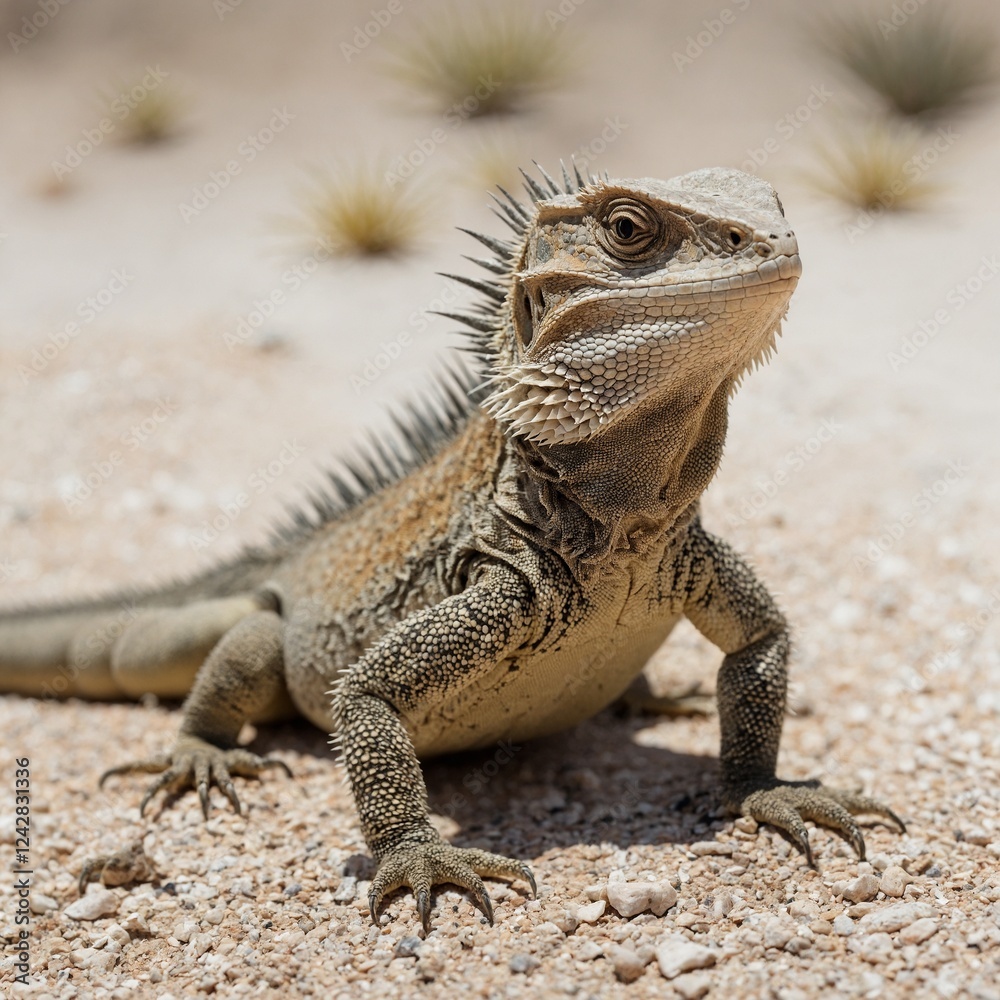 Obraz premium A desert lizard with a rough, spiny body, resting against a white background.