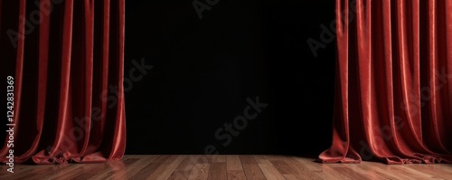 Luxurious brown velvet curtains, dramatic folds against black , curtain, detail, heavy