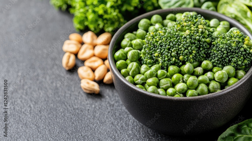 Healthy green vegetables in bowl, dark background, food photography, recipe website Healthy green vegetables in bowl, dark background, food photography, recipe website