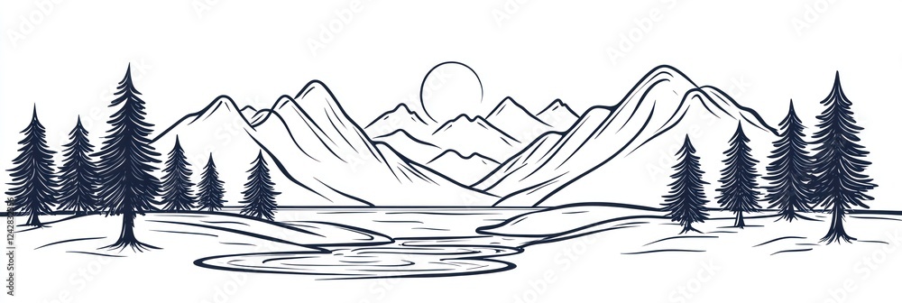 Fototapeta premium Majestic Mountain Lake Landscape With Pine Trees