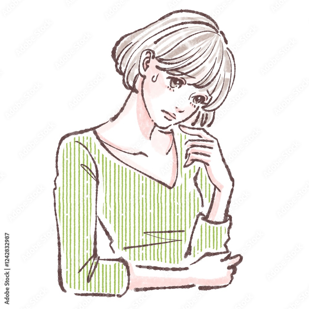 ため息/落ち込む/悩み/悲しい/体調不良/女性・女の子のイラスト素材 ため息/落ち込む/悩み/悲しい/体調不良/女性・女の子のイラスト素材
