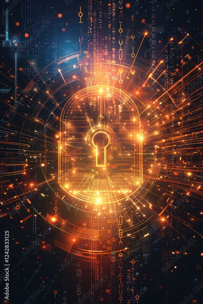 Obraz premium Digital padlock in futuristic cyber security design