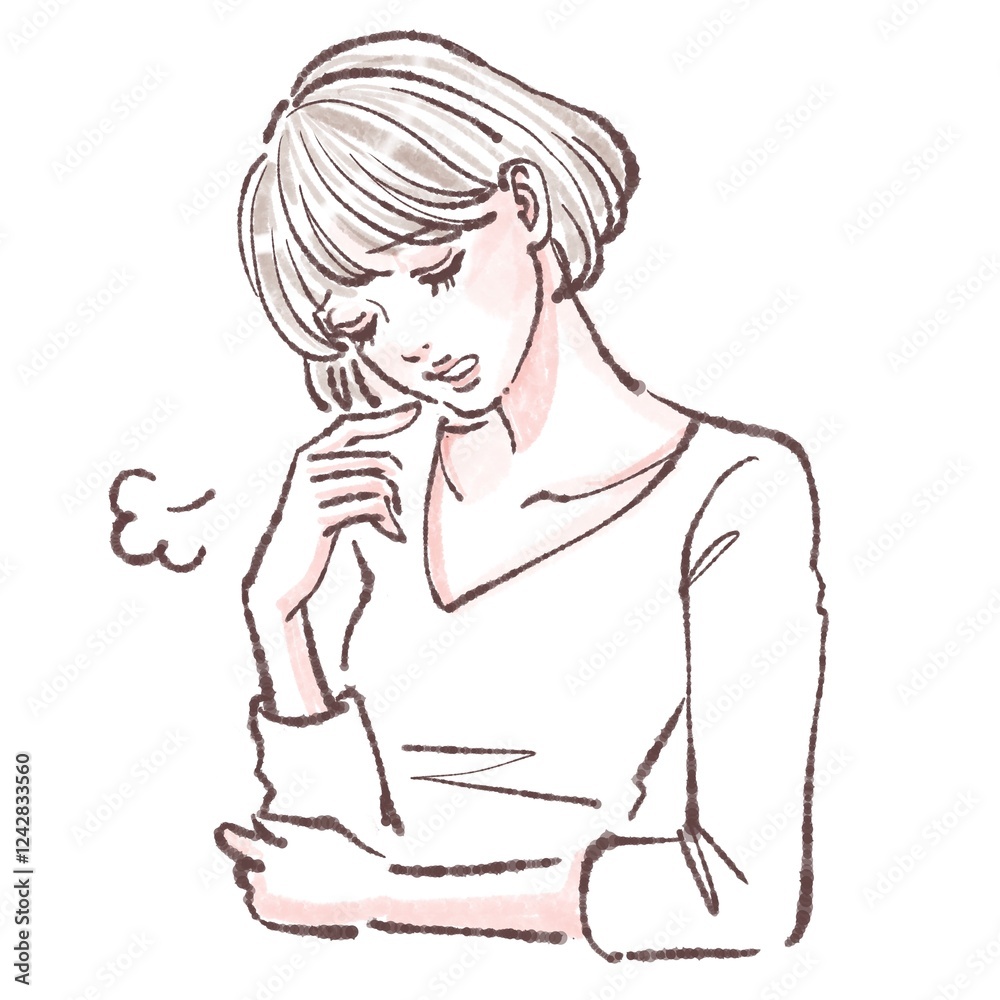 ため息/落ち込む/悩み/悲しい/体調不良/女性・女の子のイラスト素材 ため息/落ち込む/悩み/悲しい/体調不良/女性・女の子のイラスト素材