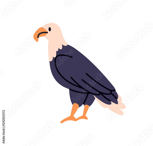 Eagle, predator bird. American feathered animal, hunter with beak and folded ...