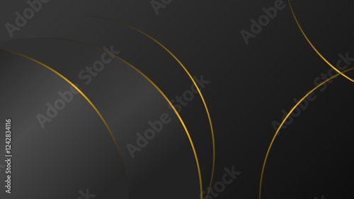 Elegant abstract background with black background and curved gold line accent, creating a luxurious and modern appearance