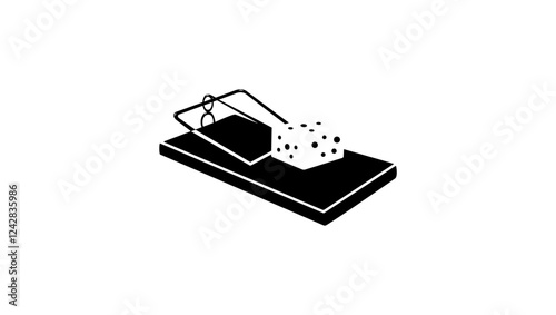 mouse trap with cheese, black isolated silhouette