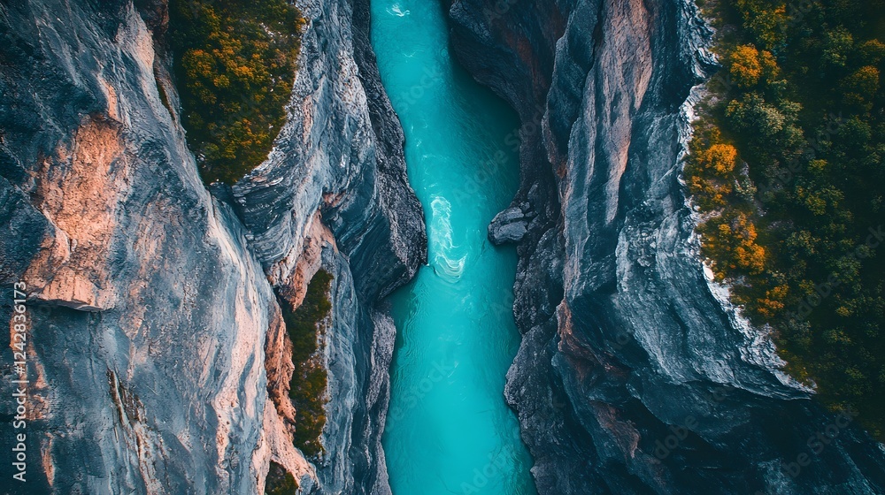 Majestic canyon with crystal-clear river, steep rocky cliffs surrounding vibrant turquoise waters, ideal for nature exploration. Majestic canyon with crystal-clear river, steep rocky cliffs surrounding vibrant turquoise waters, ideal for nature exploration.