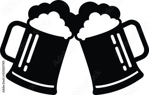 Two clinking beer mugs silhouette vector,beer mugs silhouette