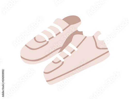 Sneakers pair, comfortable sports shoes with laces. Modern style unisex footwear for casual wear, training. Active footgear, trainers, sportswear. Flat vector illustration isolated on white background