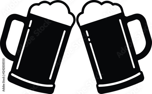 Two clinking beer mugs silhouette vector,beer mugs silhouette