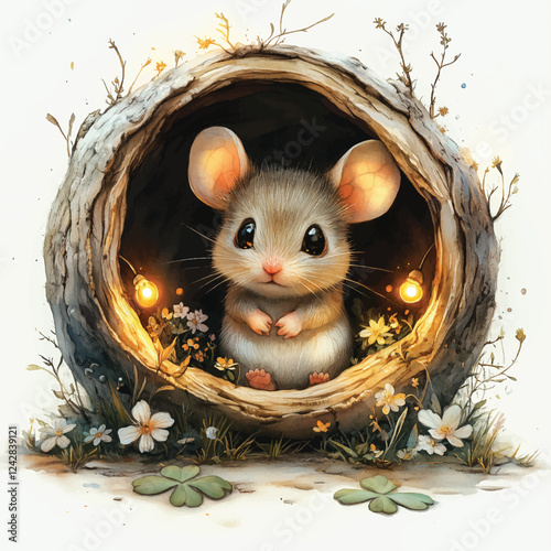 Adorable Mouse Nest Clipart – Cute Cozy Rodent Illustration Vector