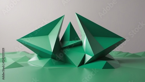 green abstract low poly triangle field creates a mesmerizing polygonal technology background, offering a visually stunning 3D render that captivates imagination with its intricate and futuristic desig