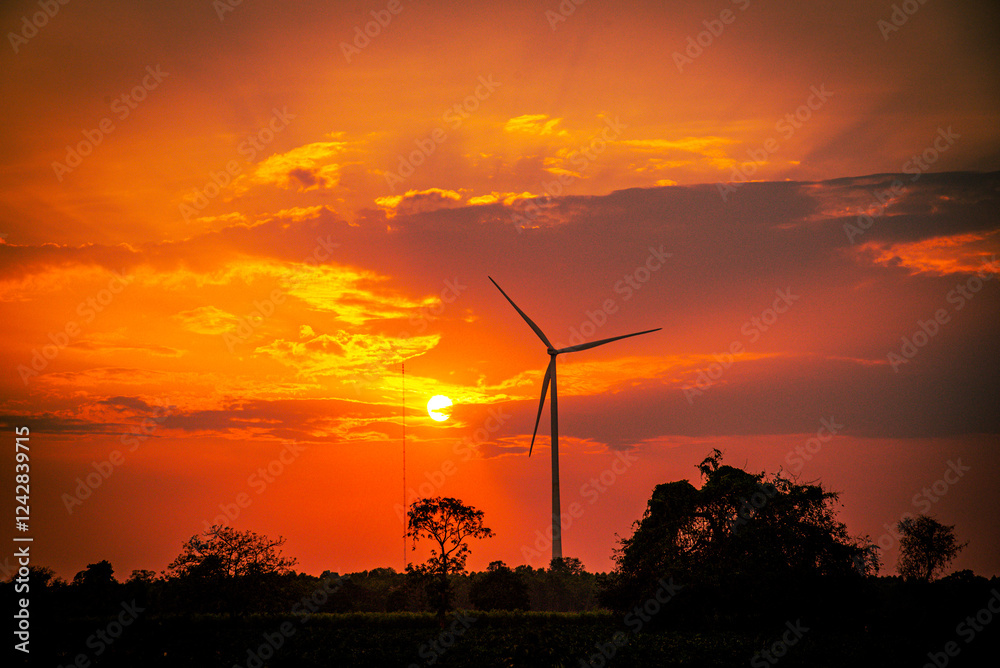 Obraz premium wind turbines at sunset