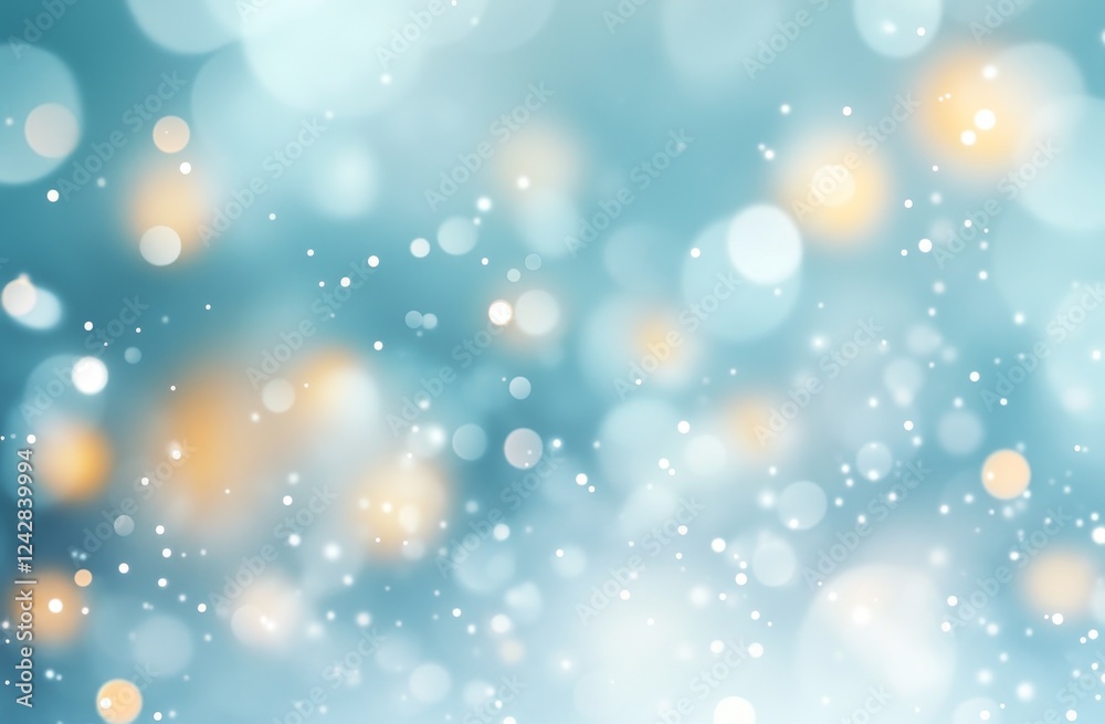 Teal bokeh lights, winter snow, background blur, festive design Teal bokeh lights, winter snow, background blur, festive design