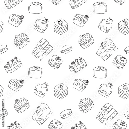 Cakes seamless pattern, vector illustration hand drawing
