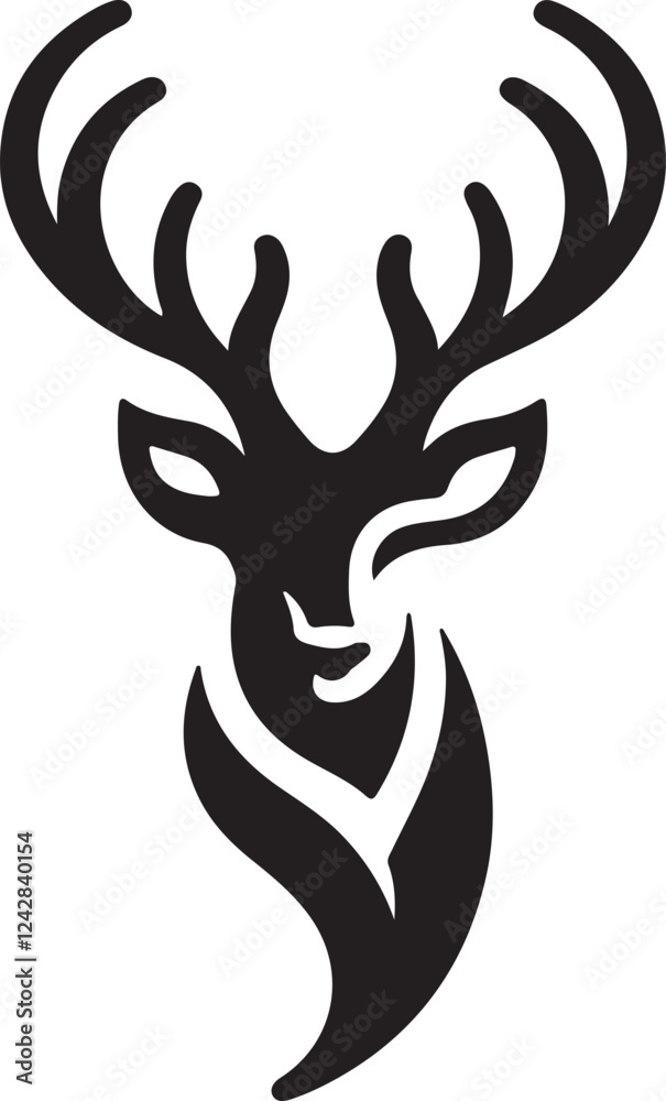 Bold Black and White Tribal-Style Majestic Deer with Intricate Antlers Vector
Bold Black and White Tribal-Style Majestic Deer with Intricate Antlers Vector