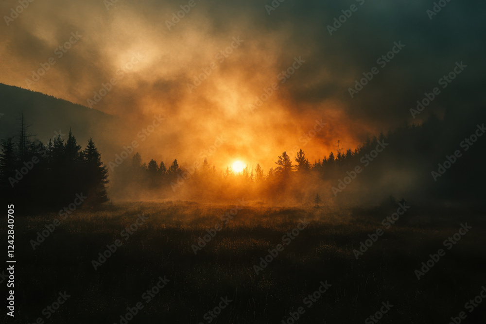 Fototapeta premium Wildfire Rages Through National Park, Destroying Wildlife Habitats