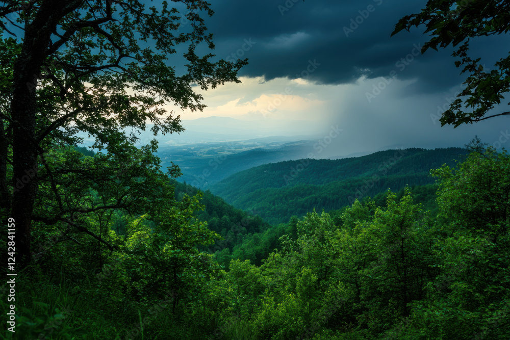 Obraz premium Heavy Rain Begins to Fall Under Dark Clouds.