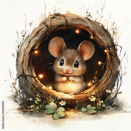 Adorable Mouse Nest Clipart – Cute Cozy Rodent Illustration Vector