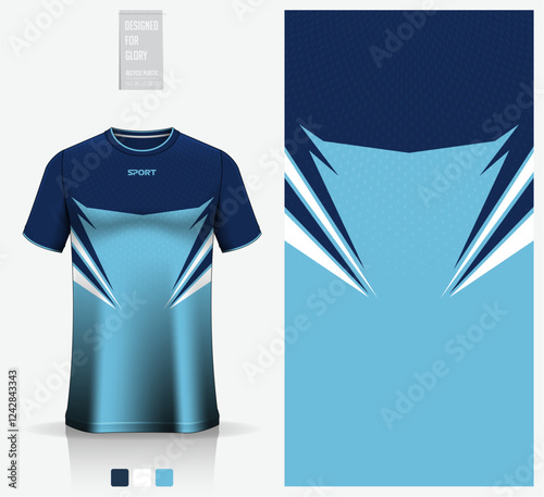 Fabric textile design for football, soccer, American football, rugby, badminton, cycling, athletic, basketball, baseball, espotrs, motocross or sportswear. Soccer jersey mockup for football club. 