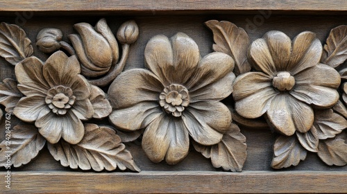 Intricate Wooden Floral Carving Detail