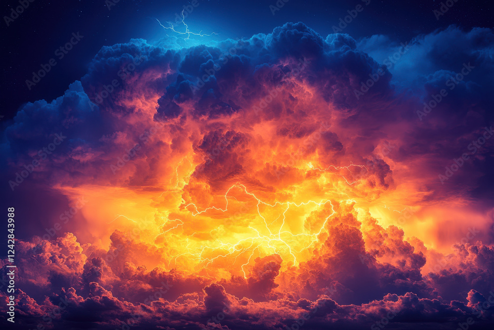 Fototapeta premium Flash of Lightning Illuminates the Stormy Night Sky