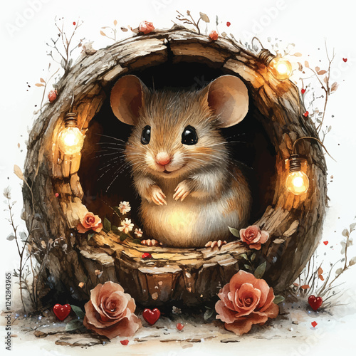Adorable Mouse Nest Clipart – Cute Cozy Rodent Illustration Vector