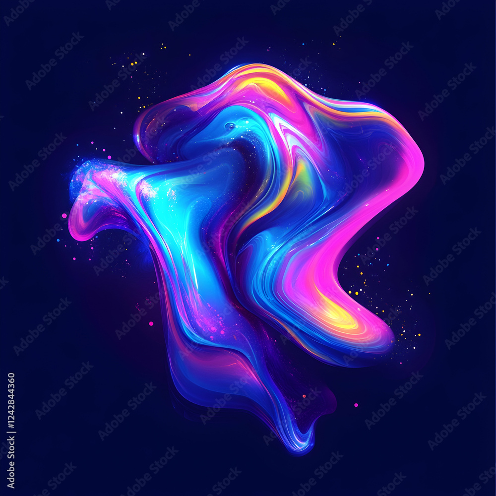 Obraz premium Abstract colorful fluid shapes swirling against a dark background, creating a vibrant and dynamic visual