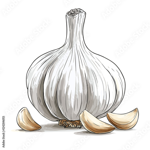 Fresh whole garlic clove vegetable and garlic cloves vector illustration isolated on white background
