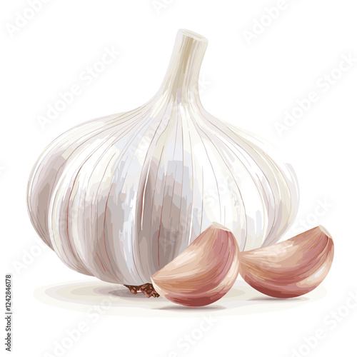 Fresh whole garlic clove vegetable and garlic cloves vector illustration isolated on white background